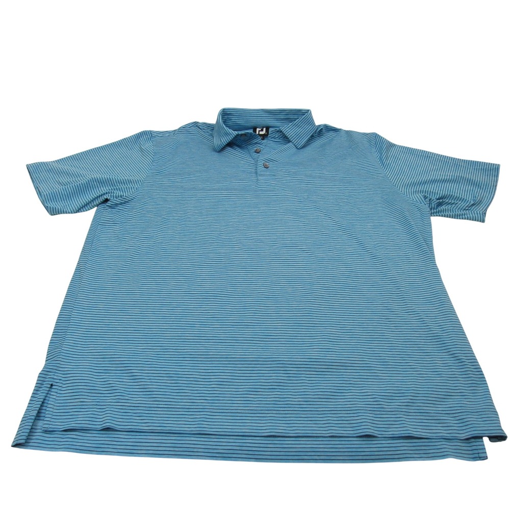 FootJoy FJ Mens Golf Polo Shirt Blue Black Stripe Short Sleeve Size‎ L